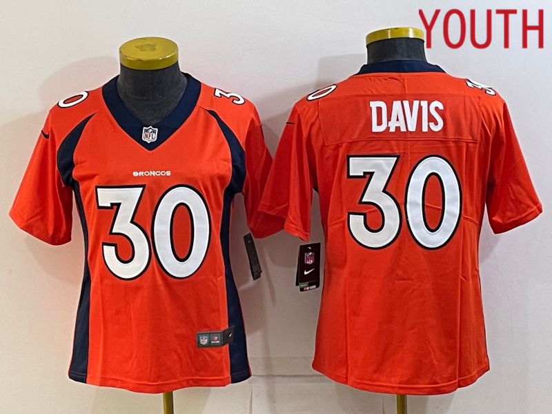 Youth Denver Broncos 30 Davis Orange Nike Game 2022 NFL Jersey